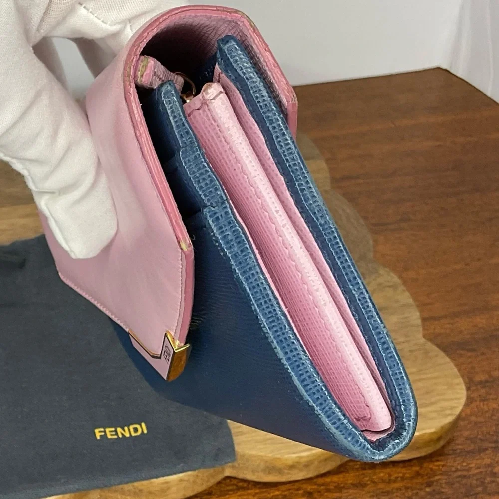 Fendi 2Jours Envelope Continental Wallet in Blush Pink and Blue Leather - Picture 15 of 15